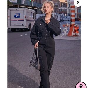 Denim Cargo Wide Leg Jumpsuit